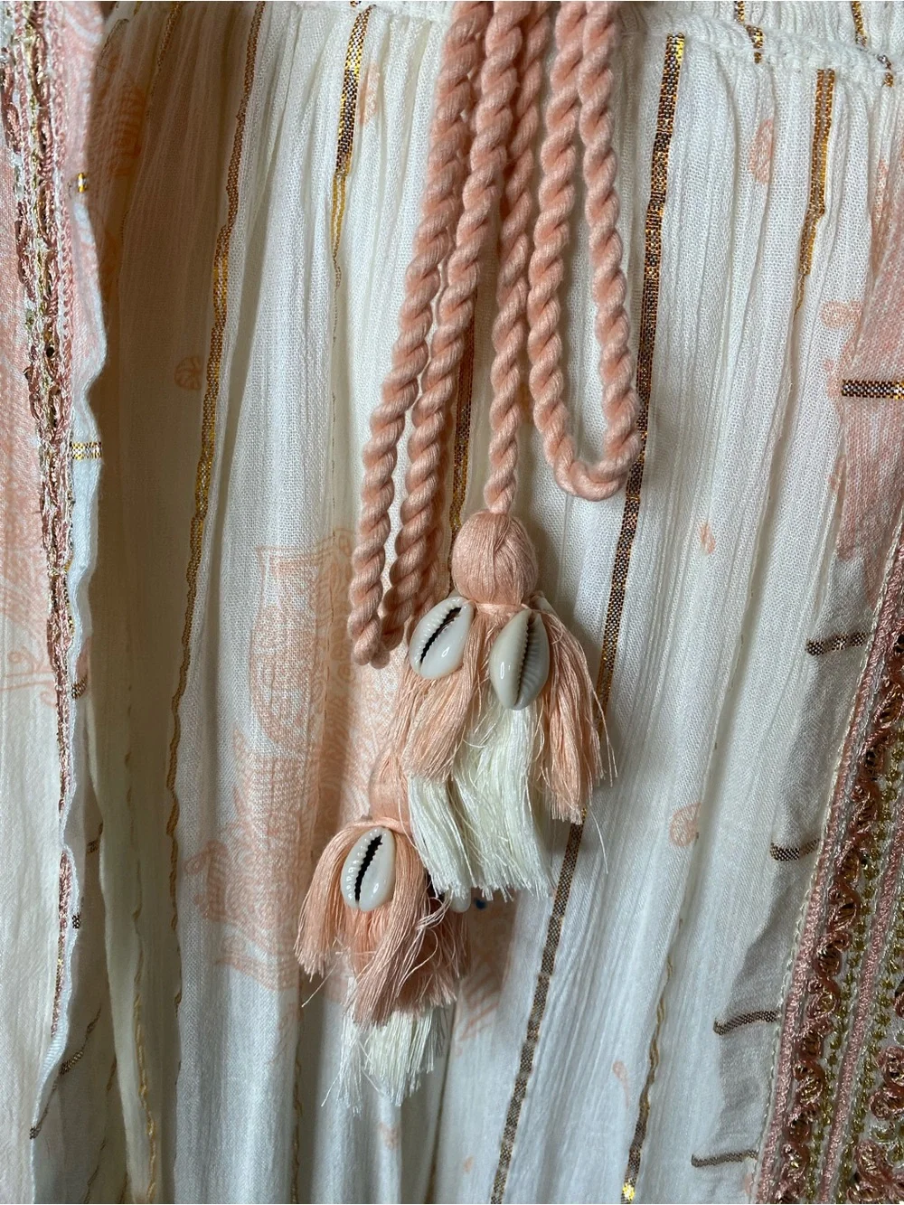 NWOT! ZURY Cream & Peach Embroidered Bohemian Kimono & Wide-Leg Pants Set - OS